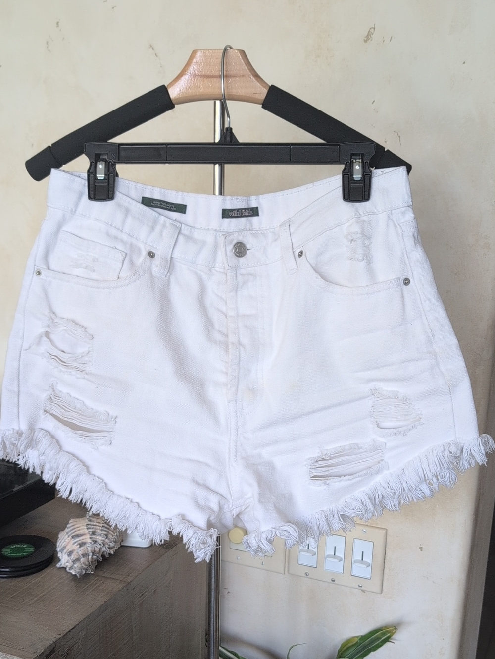 wild fable White Distressed Frayed Hem Button Fly Jean Shorts